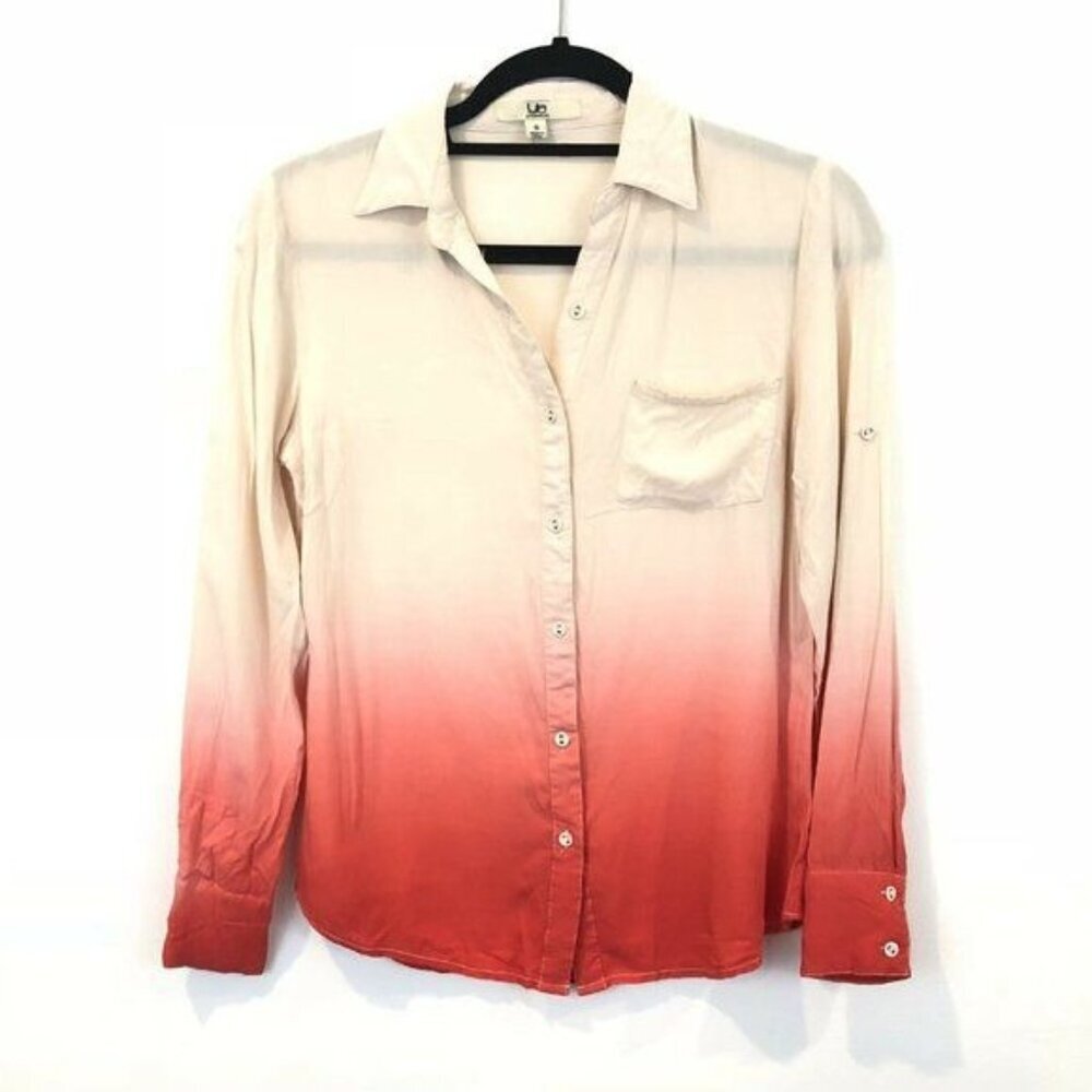 YA Los Angeles Ombre Button-Up Collared Shirt Pocket Roll Tab Sleeves Size S